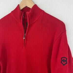 VICTORINOX Sweater Men M Swiss Army 1/4 Zip Knit Jumper Pullover Cotton Mars Red